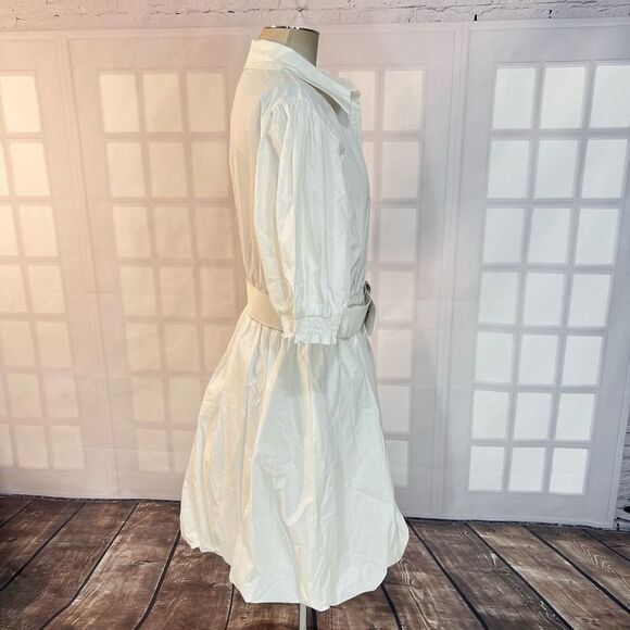 City chic NWT Emily ivory white collared sort sleeve bubble hem belted shirt dre - Picture 7 of 13